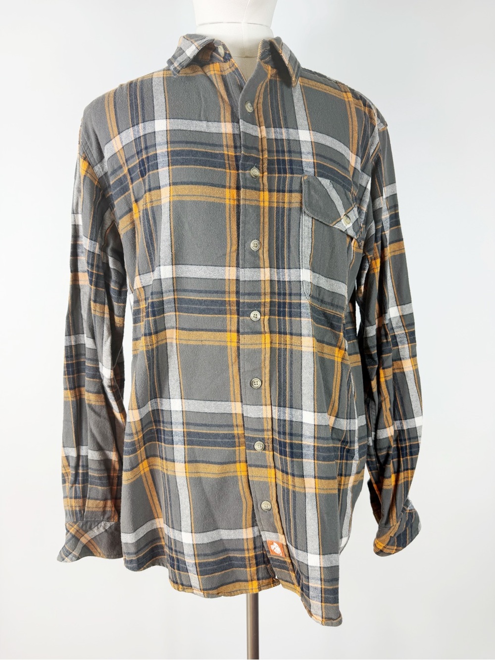 Legendary Whitetails Orange Grey Plaid Button-Down Flannel Shirt cotton LT